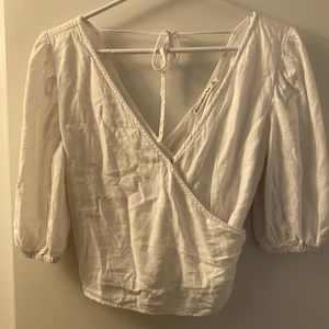 White linen puff sleeve top